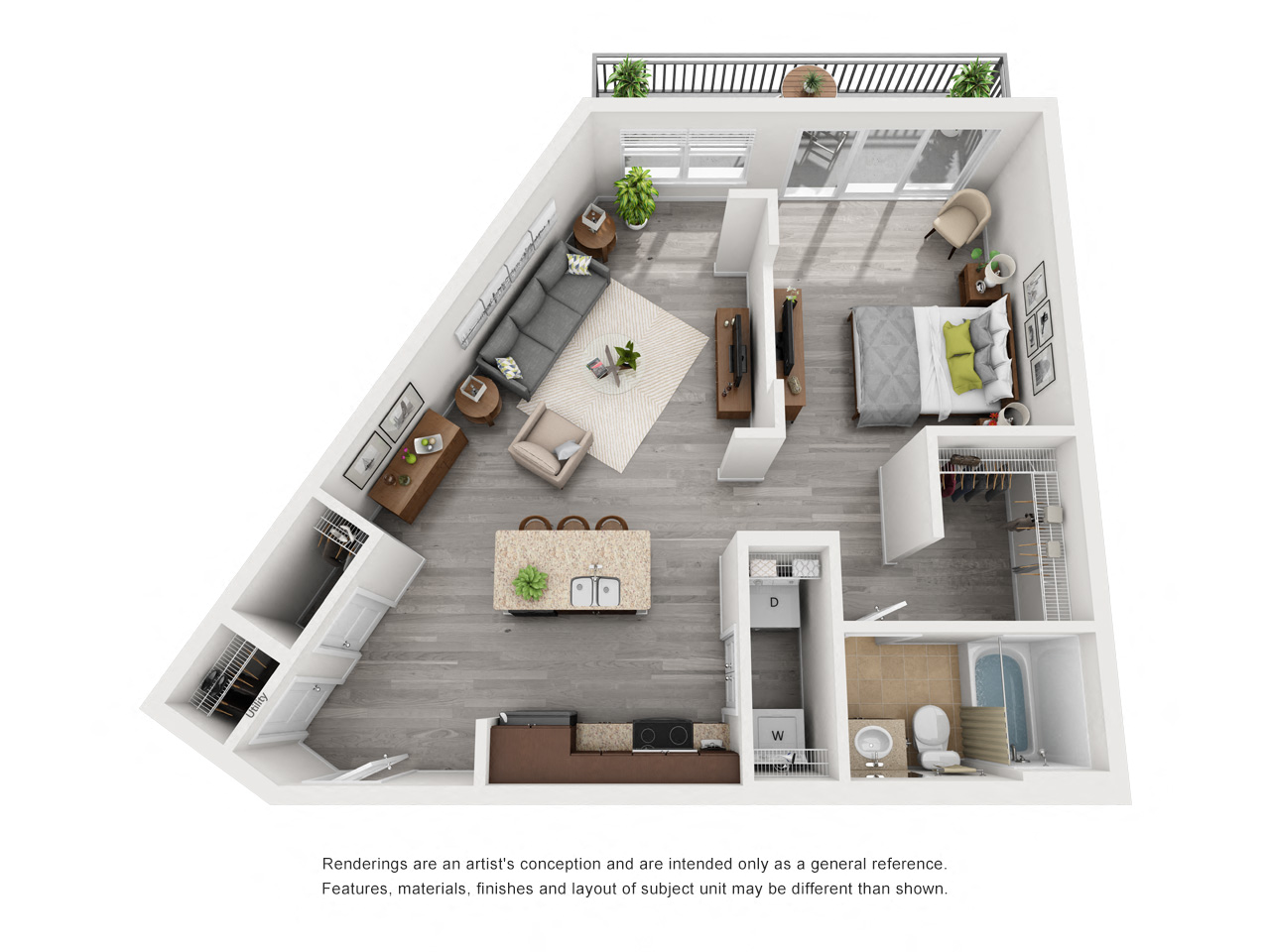Floor plan for studio, 1 bath, 860 sqft